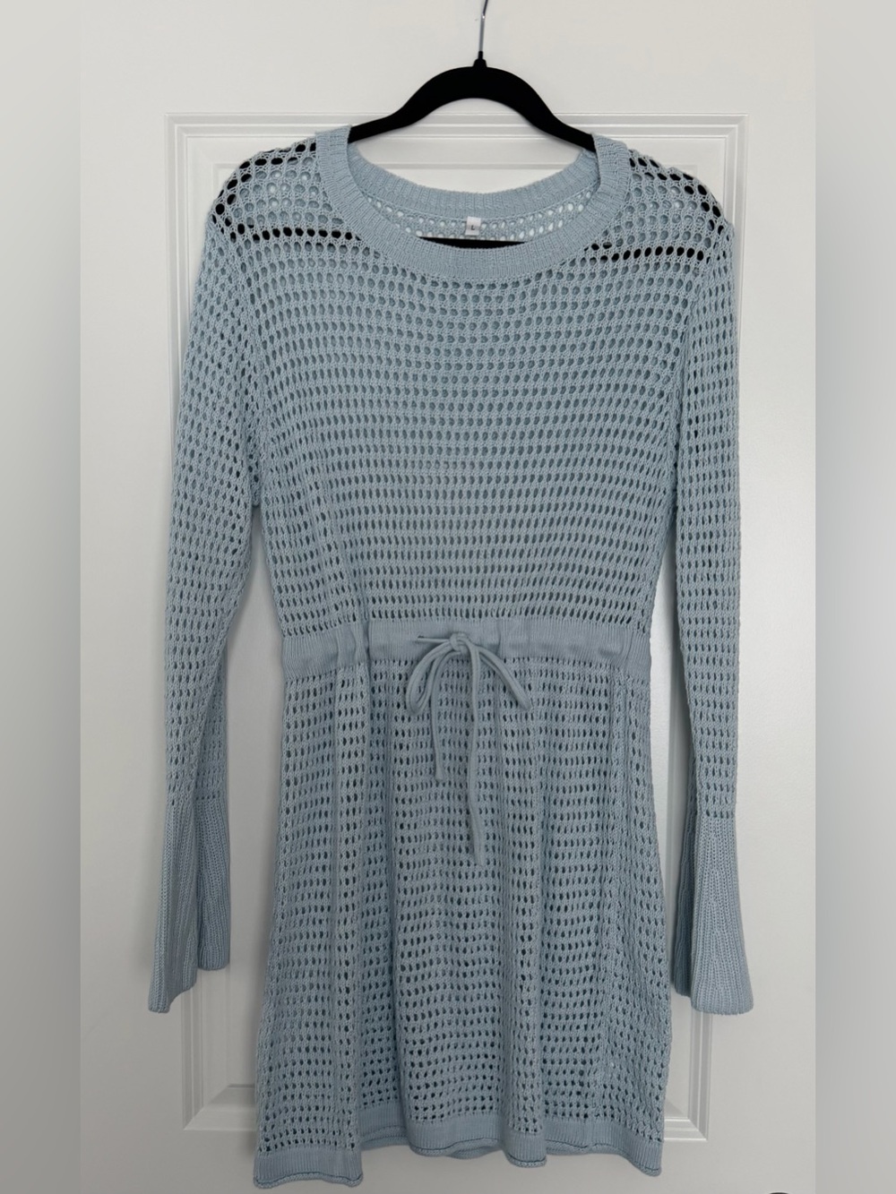 Light Blue Crochet Knit Women’s Dress with Waist Tie Beach Coverup - never worn